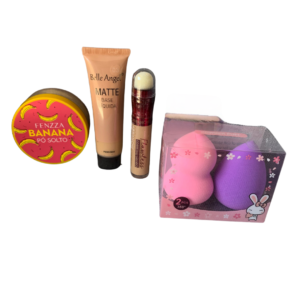 Kit Maquiagem Completo Base Corretivo Pó Banana E Esponjas